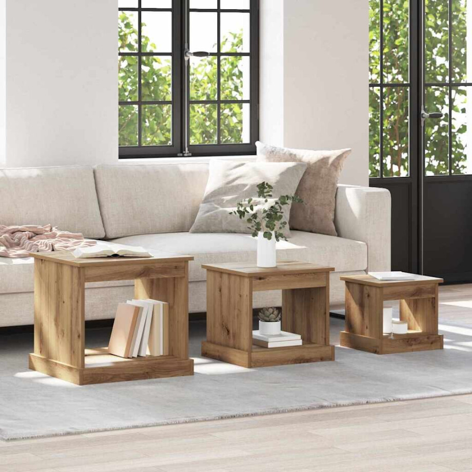 vidaXL Salontafel 3 pcs Artisan Eiken Bewerkt hout afbeelding 1
