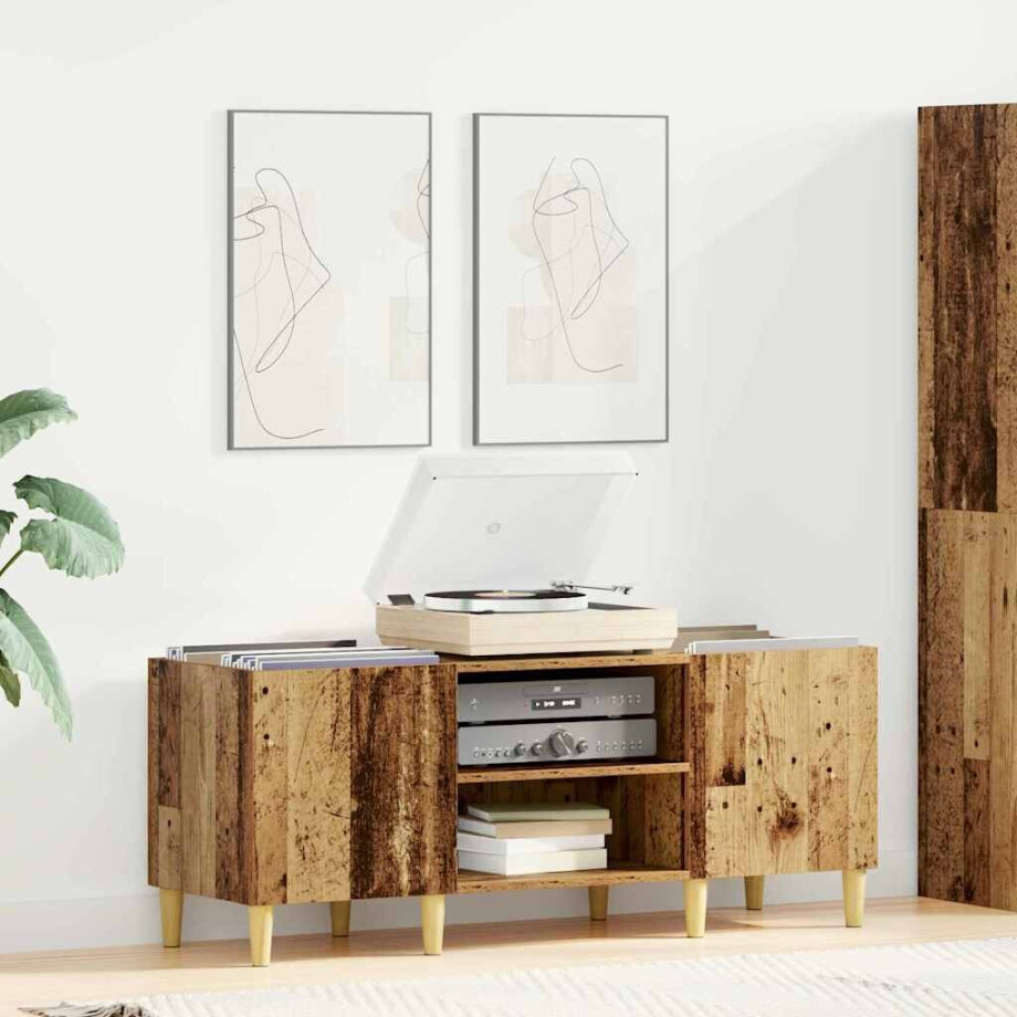 vidaXL Platenkast Oud Hout 121 x 38 x 48 cm Bewerkt hout vidaXL Platenkast Oud Hout 121 x 38 x 48 cm Bewerkt hout afbeelding 1