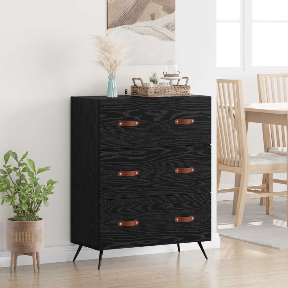 vidaXL Ladekast Zwarte Eik 69,5 x 34 x 90 cm Geconstrueerd hout afbeelding 1