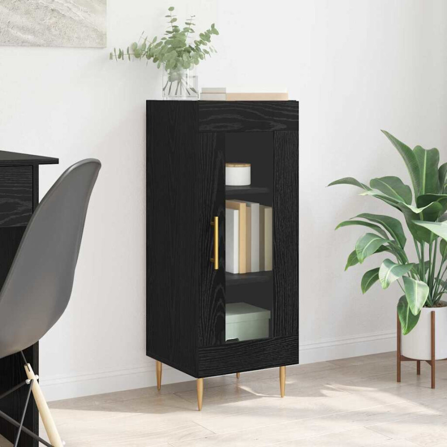 vidaXL Dressoir Zwart eiken 34 x 34.5 x 90 cm Bewerkt hout vidaXL Dressoir Zwart eiken 34 x 34.5 x 90 cm Bewerkt hout afbeelding 1