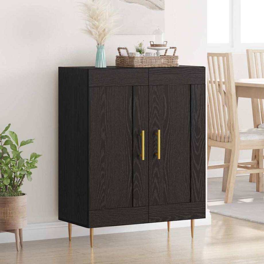 vidaXL Dressoir Zwart Eiken 69,5 x 34 x 90 cm Gemonteerd hout en ijzer vidaXL Dressoir Zwart Eiken 69,5 x 34 x 90 cm Gemonteerd hout en ijzer afbeelding 1