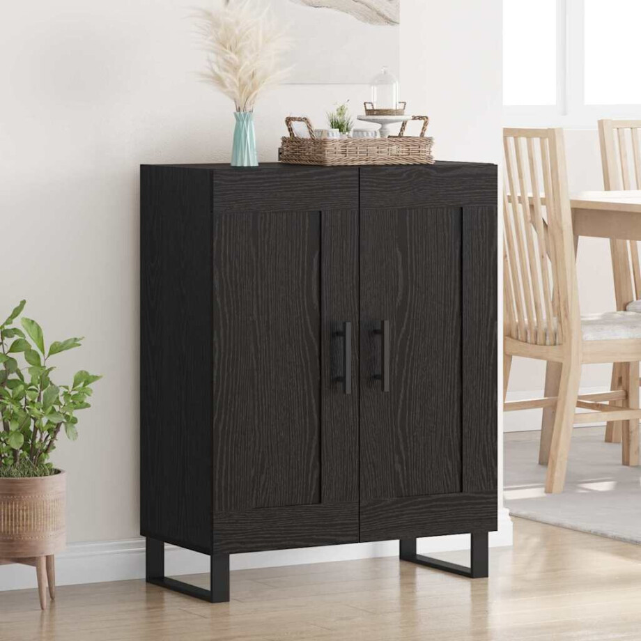 vidaXL Dressoir Zwart Eiken 69,5 x 34 x 90 cm Gemonteerd hout en ijzer vidaXL Dressoir Zwart Eiken 69,5 x 34 x 90 cm Gemonteerd hout en ijzer afbeelding 1