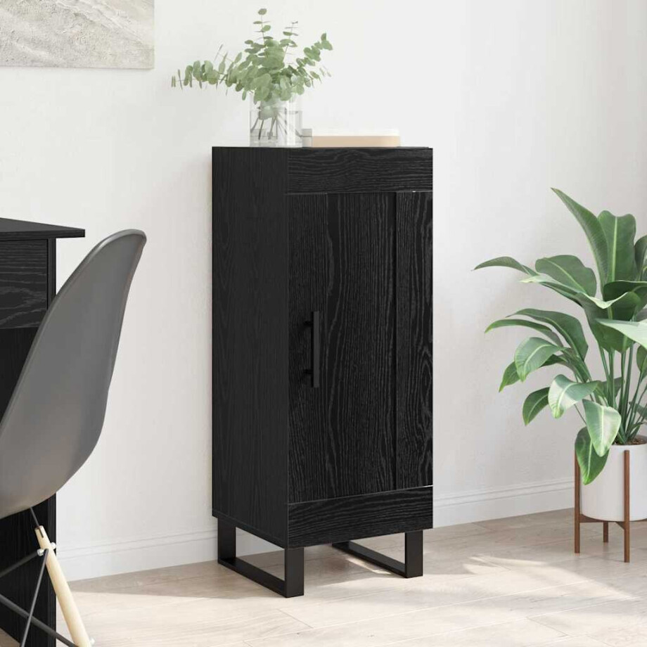 vidaXL Dressoir Zwart Eiken 34,5 x 34 x 90 cm Gemonteerd hout en ijzer afbeelding 1