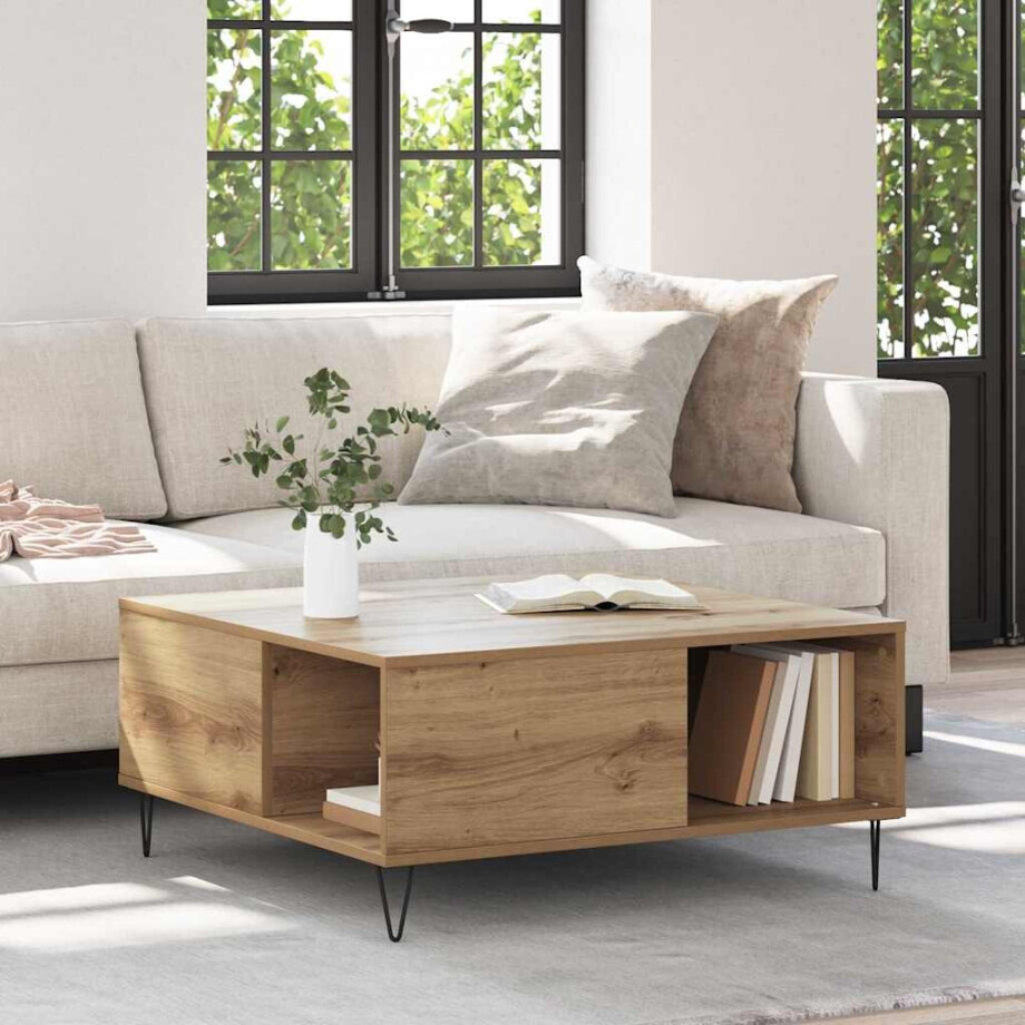vidaXL Salontafel Artisan Eiken 80 x 80 x 36,5 cm Bewerkt hout afbeelding 1