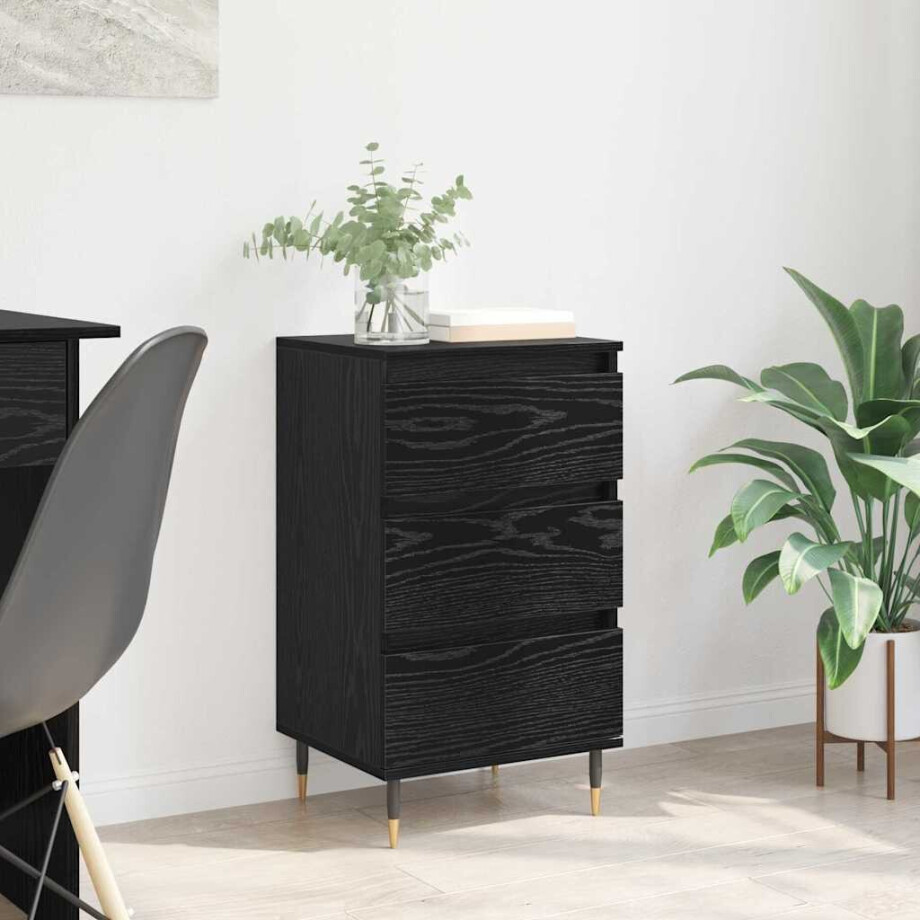 vidaXL Dressoir met lade Zwart eiken 35 x 40 x 70 cm Bewerkt hout vidaXL Dressoir met lade Zwart eiken 35 x 40 x 70 cm Bewerkt hout afbeelding 1