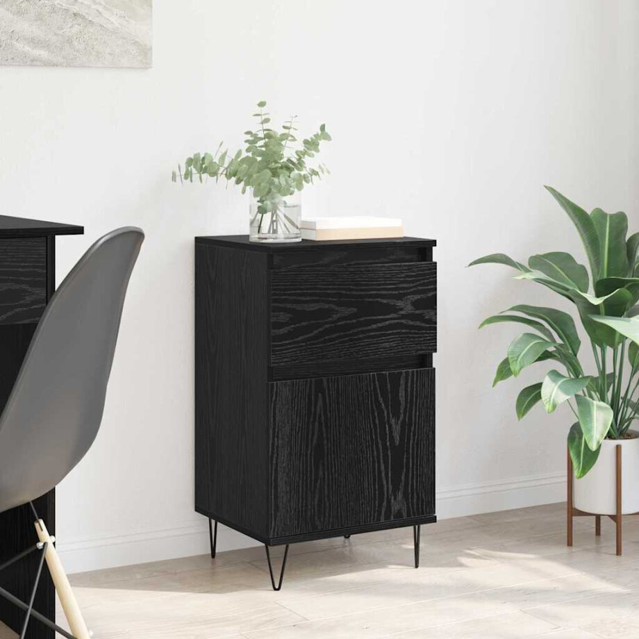 vidaXL Dressoir met lade Zwart eiken 35 x 40 x 70 cm Bewerkt hout vidaXL Dressoir met lade Zwart eiken 35 x 40 x 70 cm Bewerkt hout afbeelding 1