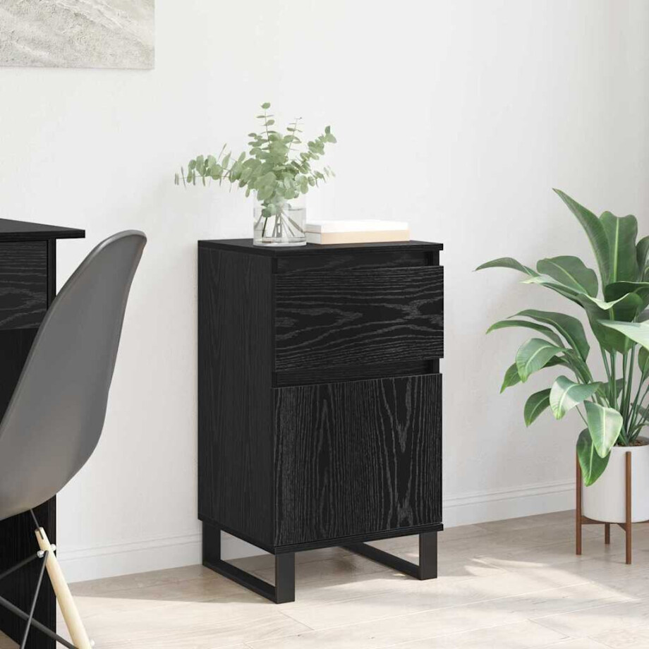 vidaXL Dressoir met lade Zwart eiken 35 x 40 x 70 cm Bewerkt hout vidaXL Dressoir met lade Zwart eiken 35 x 40 x 70 cm Bewerkt hout afbeelding 1