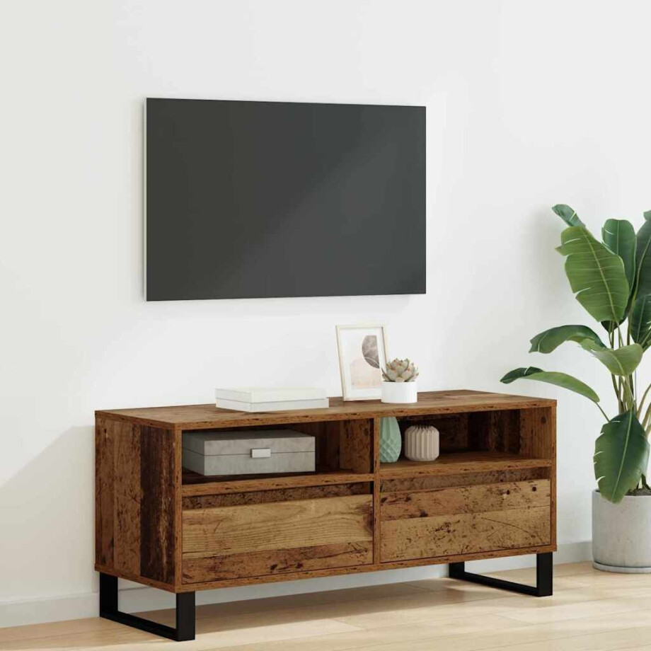 vidaXL TV-kast Oud Hout 100 x 34,5 x 44,5 cm Gemonteerd hout en ijzer afbeelding 1
