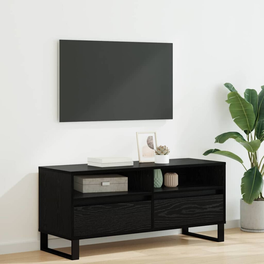 vidaXL TV-kast met lade Zwart Eiken 100 x 34,5 x 44,5 cm vidaXL TV-kast met lade Zwart Eiken 100 x 34,5 x 44,5 cm afbeelding 1