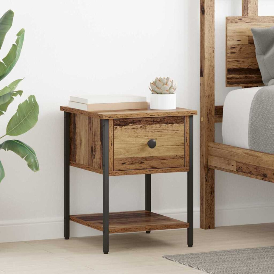 vidaXL Nachtkastje met lade Oud Hout 34 x 35,5 x 45 cm Bewerkt hout afbeelding 1