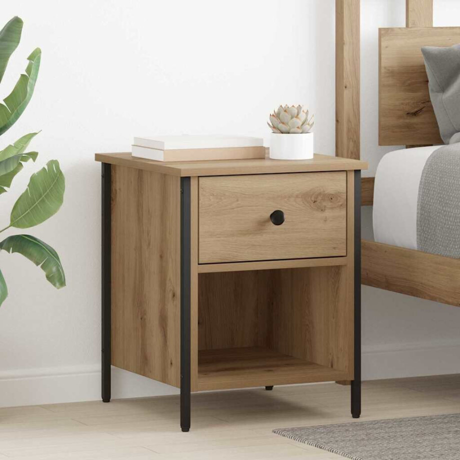 vidaXL Nachtkastje met lade Artisan Eiken 40 x 42 x 50 cm Bewerkt hout vidaXL Nachtkastje met lade Artisan Eiken 40 x 42 x 50 cm Bewerkt hout afbeelding 1