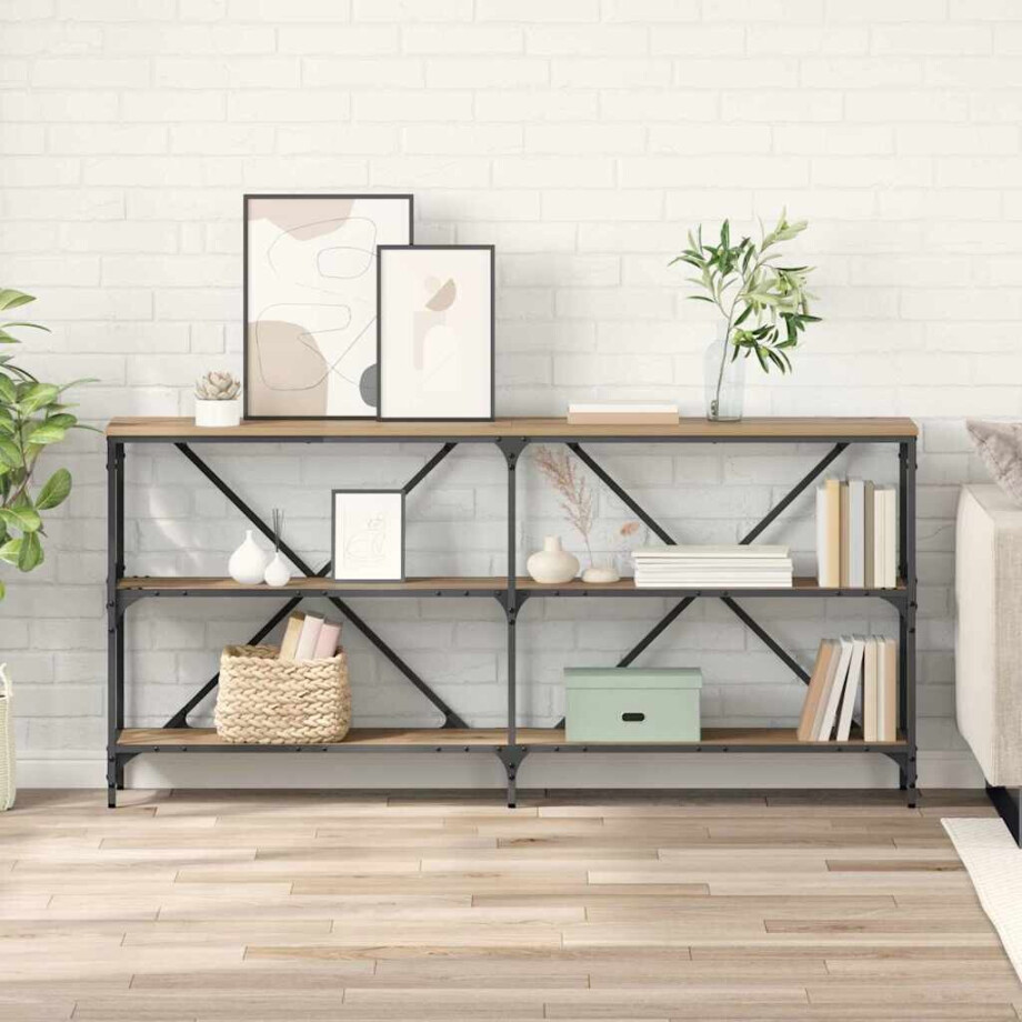 vidaXL Wandtafel met plank met opslag Artisan Eiken 160 x 30 x 75 cm vidaXL Wandtafel met plank met opslag Artisan Eiken 160 x 30 x 75 cm afbeelding 1