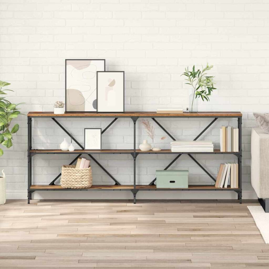 vidaXL Wandtafel met plank Oudhout 180 x 30 x 75 cm Bewerkt hout vidaXL Wandtafel met plank Oudhout 180 x 30 x 75 cm Bewerkt hout afbeelding 1