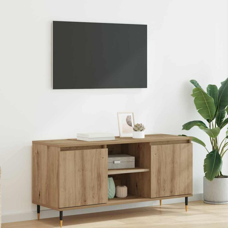 vidaXL TV-kast Artisan Eiken 104 x 35 x 50 cm Bewerkt hout vidaXL TV-kast Artisan Eiken 104 x 35 x 50 cm Bewerkt hout afbeelding 1