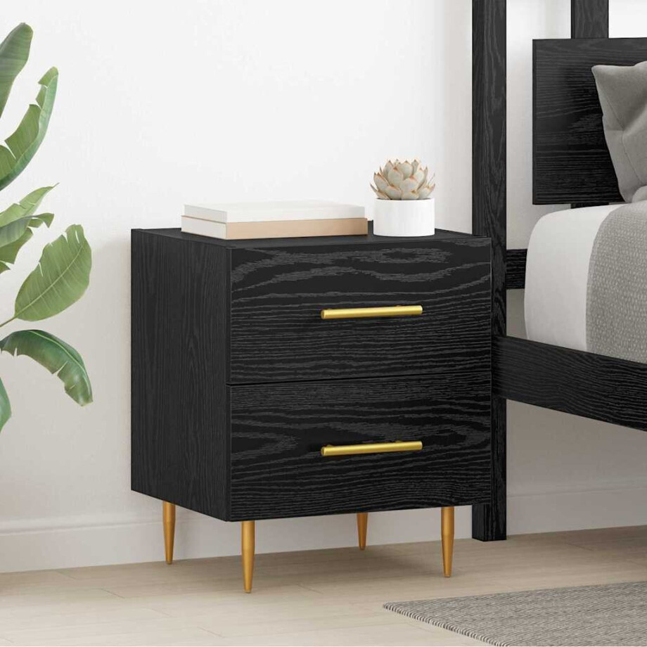 vidaXL Nachtkastje 2 pcs Zwart Eiken 40 x 35 x 47,5 cm Bewerkt hout vidaXL Nachtkastje 2 pcs Zwart Eiken 40 x 35 x 47,5 cm Bewerkt hout afbeelding 1