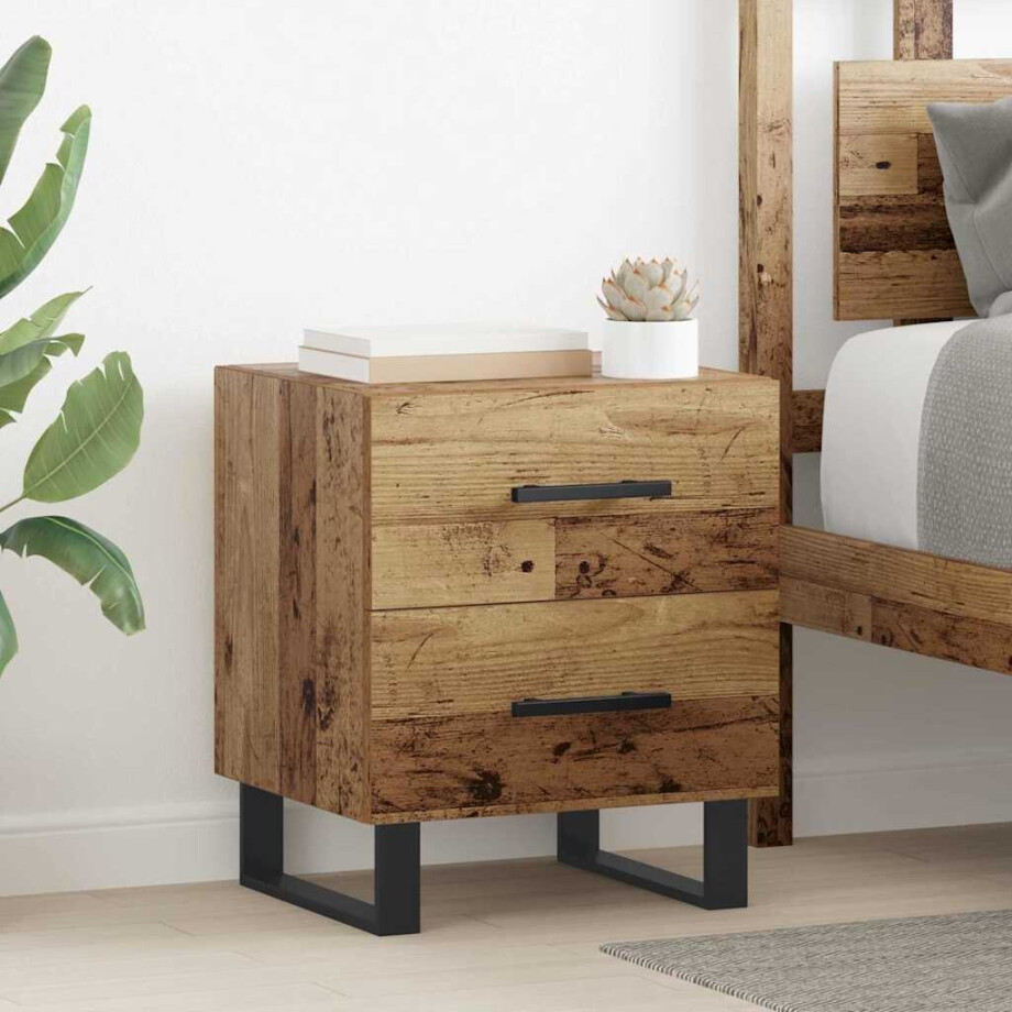 vidaXL Nachtkastje met lade Oudhout 40 x 35 x 47,5 cm Bewerkt hout afbeelding 1