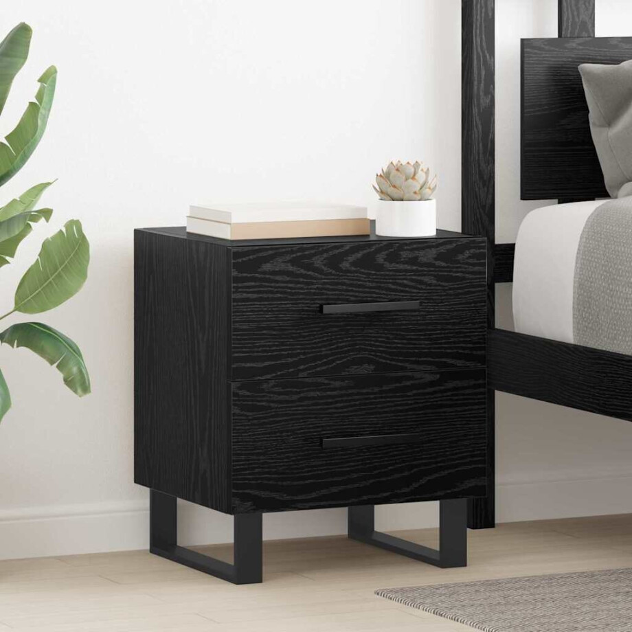vidaXL Bedside kasten 2 pcs Zwart eiken 40 x 35 x 47,5 cm Bewerkt hout afbeelding 1