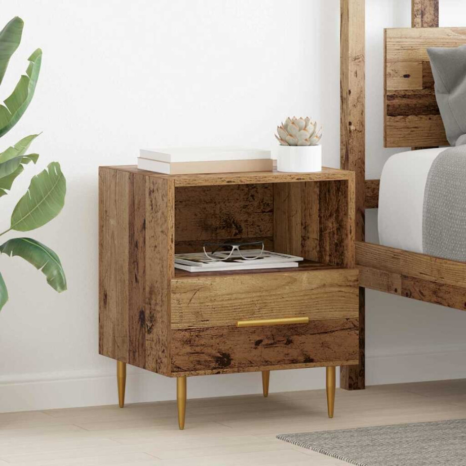 vidaXL Nachtkastje met lade Bruin 40 x 35 x 47,5 cm Bewerkt hout afbeelding 1