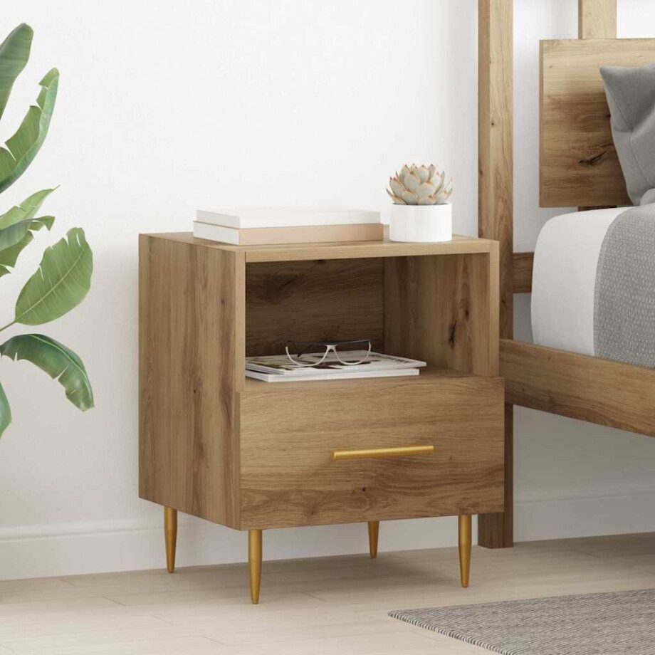 vidaXL Nachtkastje met lade 2 pcs Bruin 40 x 35 x 47,5 cm Bewerkt hout afbeelding 1