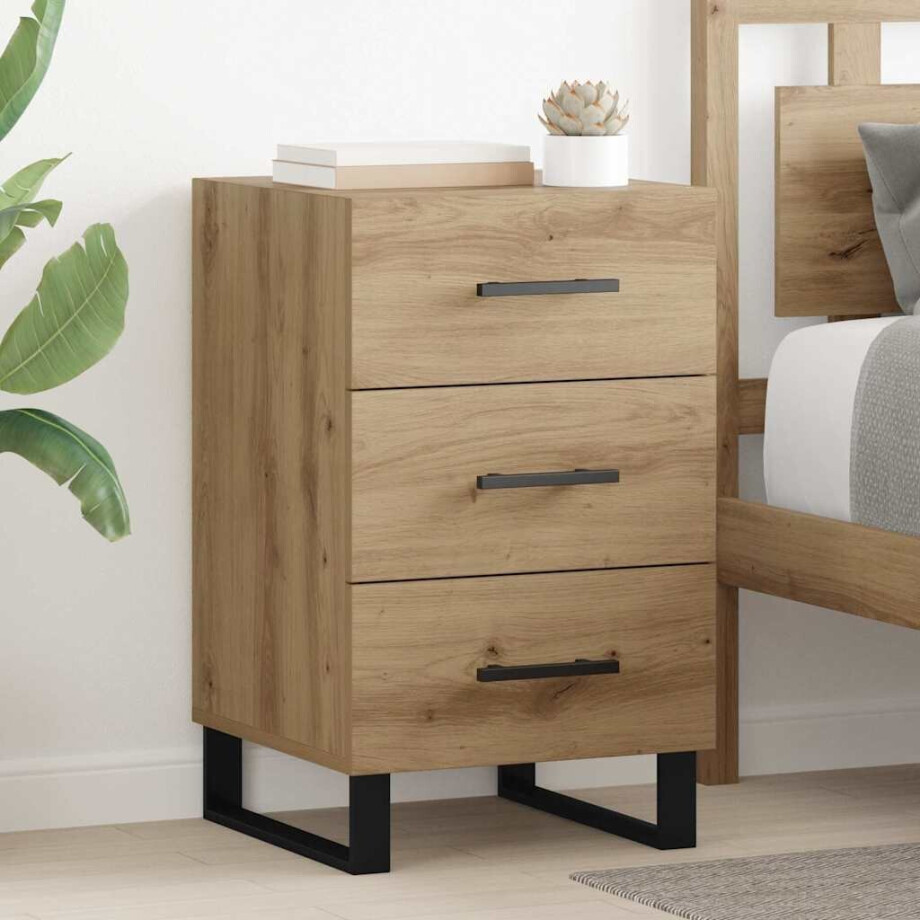 vidaXL Nachtkastje met lade Artisan Eiken 40 x 40 x 66 cm Bewerkt hout afbeelding 1