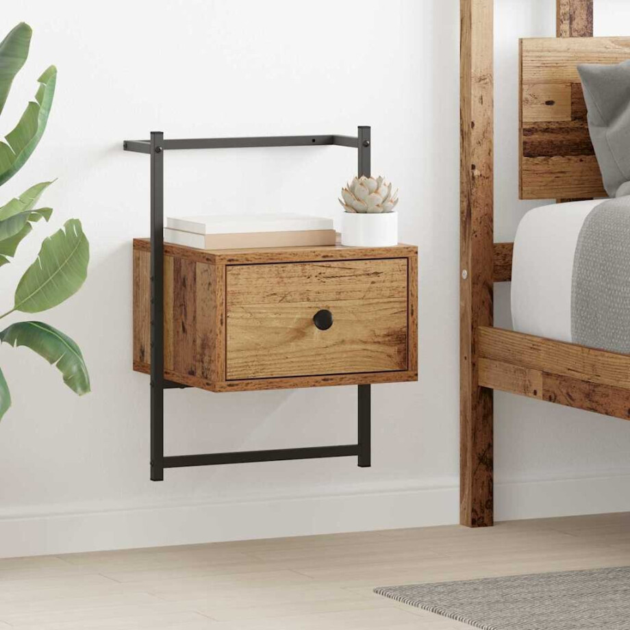 vidaXL Nachtkastje met lade 2 pcs Oudhout 35 x 30 x 51 cm Bewerkt hout afbeelding 1