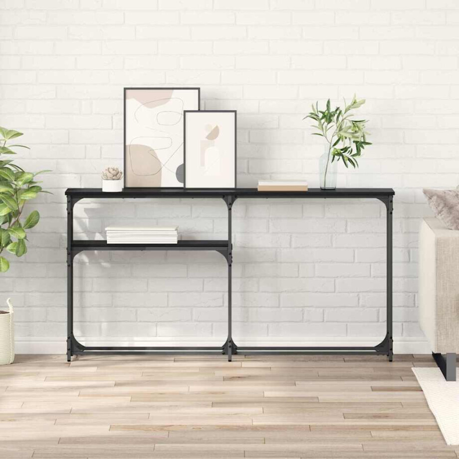 vidaXL Consoletafel Zwart eiken 145x22.5x75cm Bewerkt hout vidaXL Consoletafel Zwart eiken 145x22.5x75cm Bewerkt hout afbeelding 1