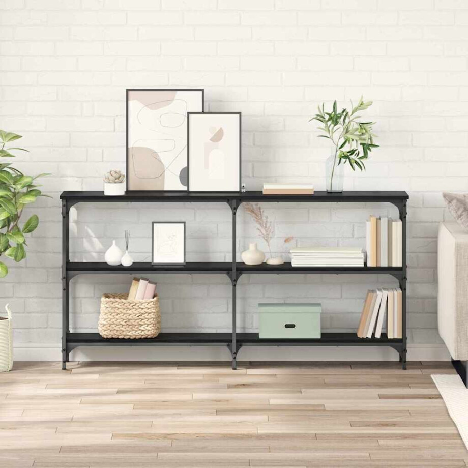 vidaXL Wandtafel Zwart Eiken 150 x 29 x 75 cm Geperst Hout en Metaal afbeelding 1