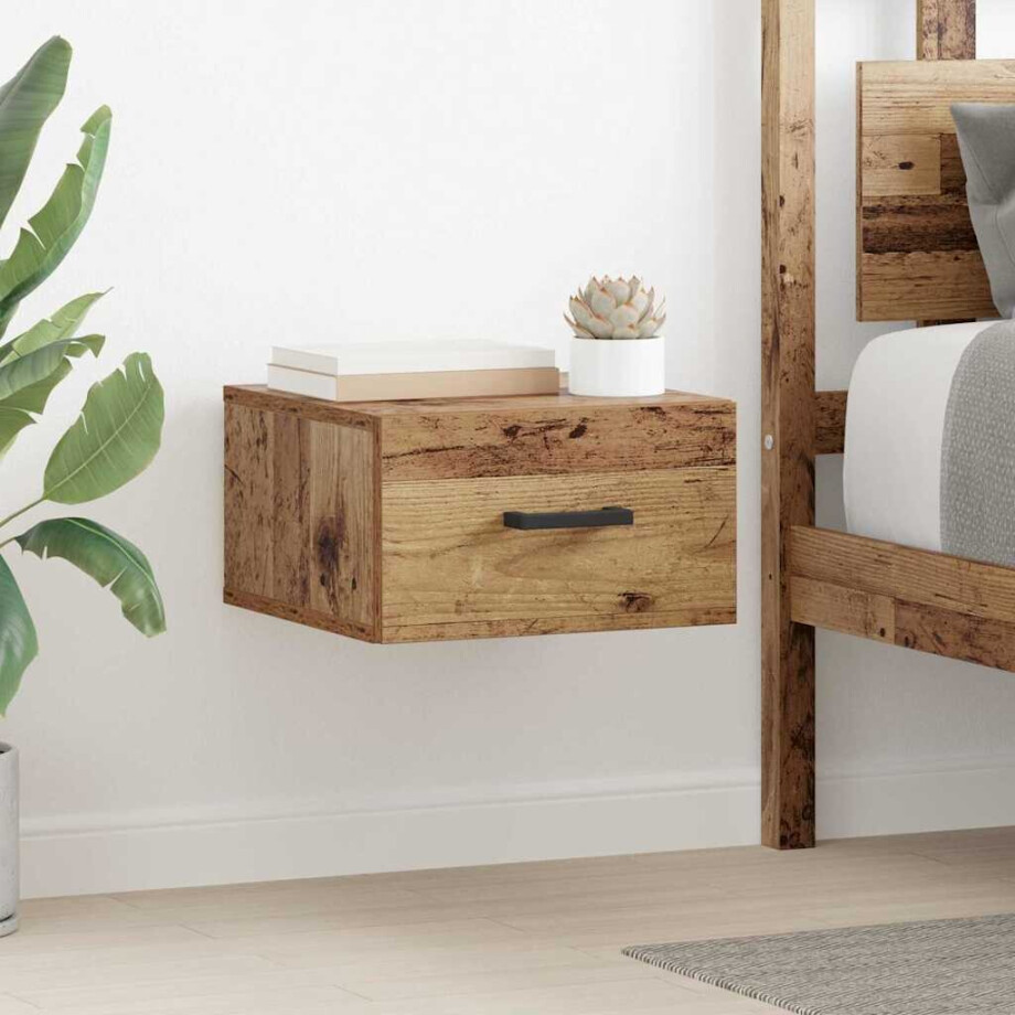 vidaXL Nachtkastje met lade Oud hout 35 x 35 x 20 cm Bewerkt hout afbeelding 1