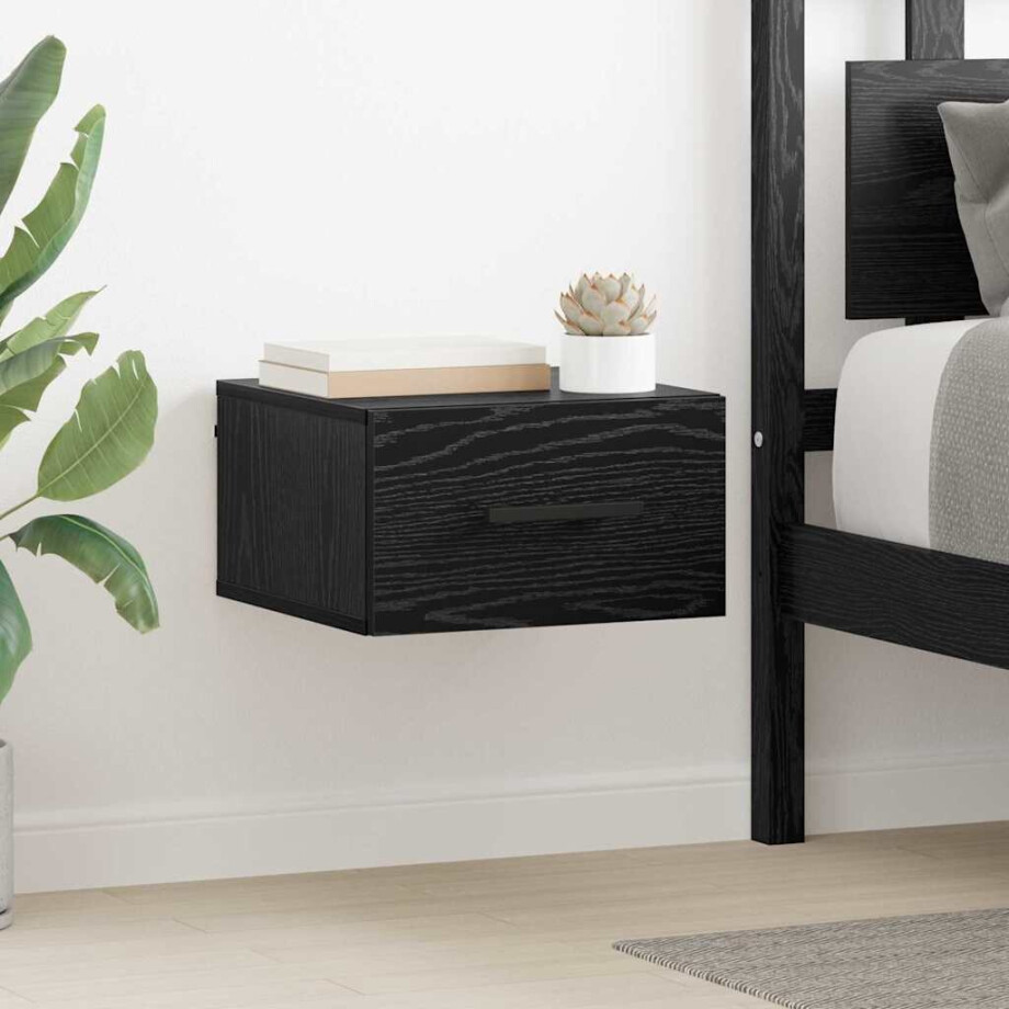 vidaXL Nachtkastje Zwart eiken 35 x 35 x 20 cm Bewerkt hout vidaXL Nachtkastje Zwart eiken 35 x 35 x 20 cm Bewerkt hout afbeelding 1