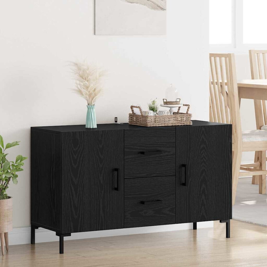 vidaXL Dressoir met lade Zwart Eiken 100 x 36 x 60 cm Bewerkt hout vidaXL Dressoir met lade Zwart Eiken 100 x 36 x 60 cm Bewerkt hout afbeelding 1