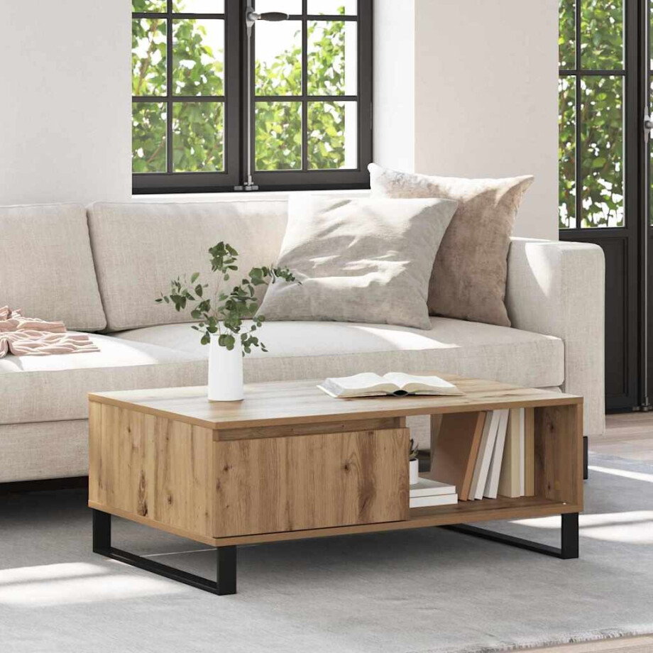 vidaXL Salontafel Artisan Eiken 90 x 60 x 35 cm Bewerkt hout vidaXL Salontafel Artisan Eiken 90 x 60 x 35 cm Bewerkt hout afbeelding 1