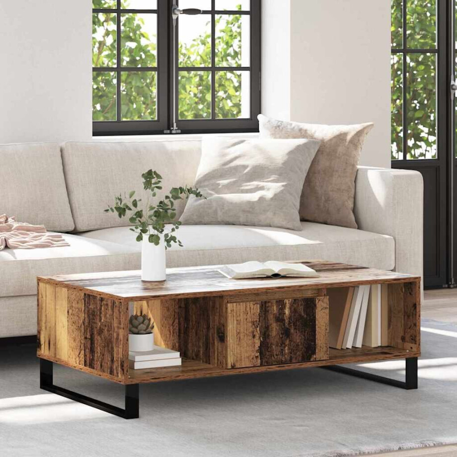 vidaXL Salontafel Oudhout 104 x 60 x 35 cm Bewerkt hout afbeelding 1
