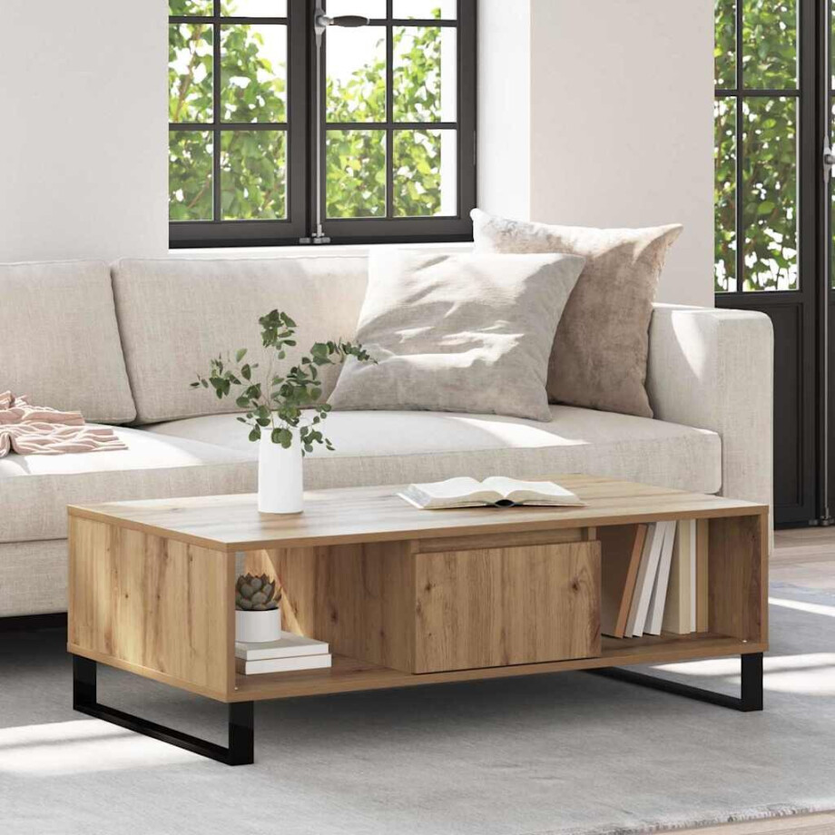 vidaXL Salontafel Artisan Eiken 104 x 60 x 35 cm Bewerkt hout afbeelding 1