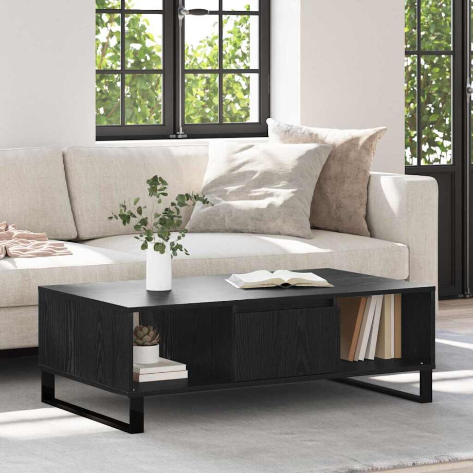 vidaXL Salontafel Zwart Eiken 104 x 60 x 35 cm Bewerkt hout afbeelding 1