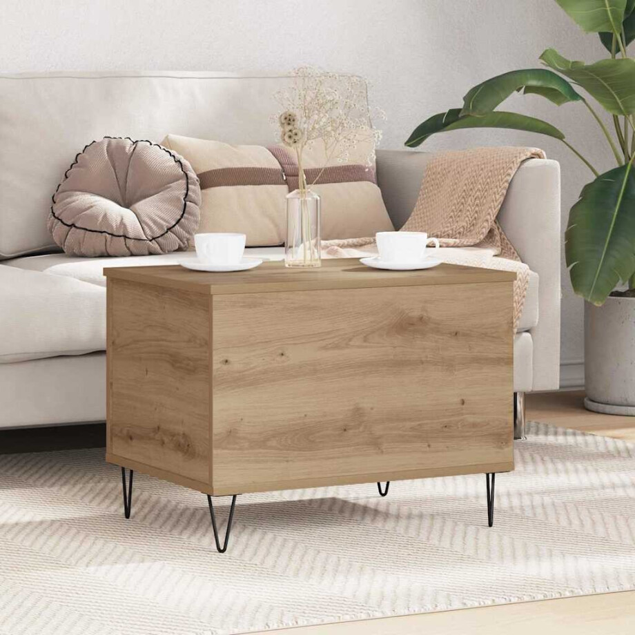 vidaXL Salontafel Artisan Eiken 60 x 44,5 x 45 cm Bewerkt hout afbeelding 1