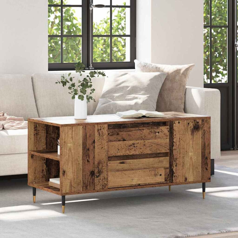 vidaXL Salontafel met lade Oud Hout 102 x 44,5 x 50 cm Bewerkt hout vidaXL Salontafel met lade Oud Hout 102 x 44,5 x 50 cm Bewerkt hout afbeelding 1