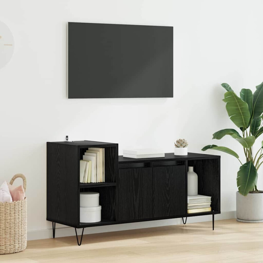 vidaXL TV-kast Zwart Eiken 100 x 35 x 55 cm Bewerkt hout vidaXL TV-kast Zwart Eiken 100 x 35 x 55 cm Bewerkt hout afbeelding 1