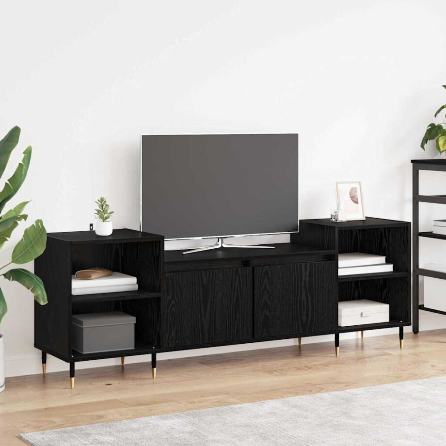 vidaXL TV-kast Zwart Eiken 160 x 35 x 55 cm Bewerkt hout vidaXL TV-kast Zwart Eiken 160 x 35 x 55 cm Bewerkt hout afbeelding 1