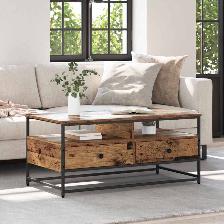 vidaXL Salontafel met lade Oud hout 100 x 51 x 45 cm Bewerkt hout vidaXL Salontafel met lade Oud hout 100 x 51 x 45 cm Bewerkt hout afbeelding 1