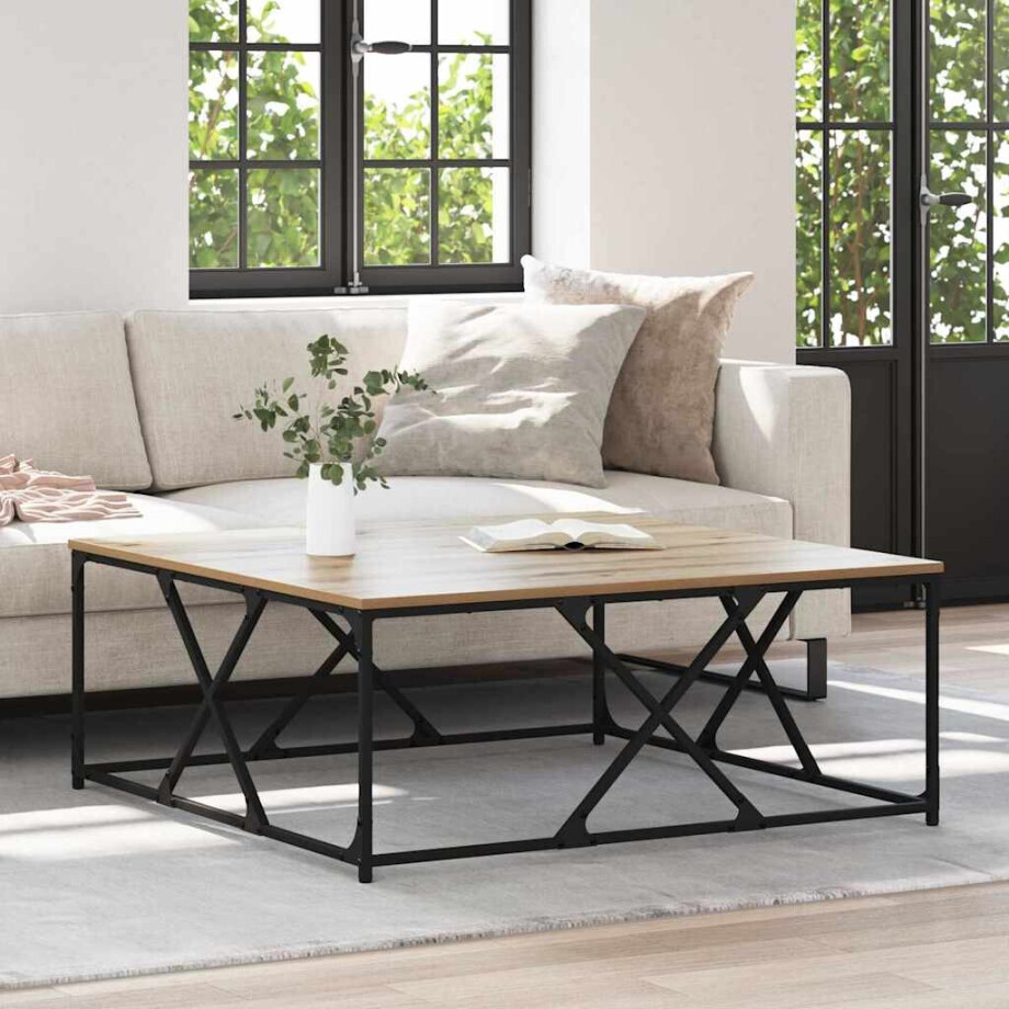 vidaXL Salontafel Artisan Eiken 100 x 100 x 40 cm Bewerkt hout afbeelding 1