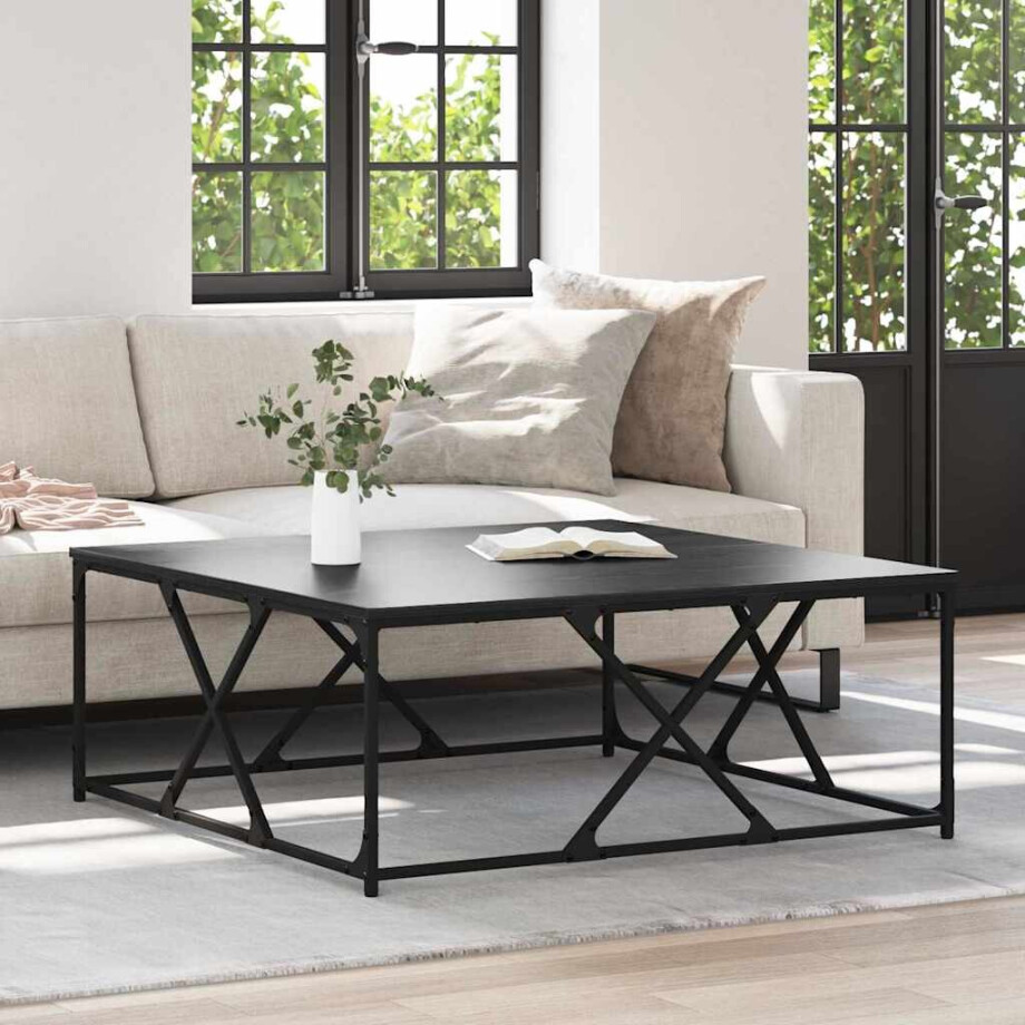 vidaXL Salontafel Zwart Eiken 100 x 100 x 40 cm Bewerkt hout afbeelding 1