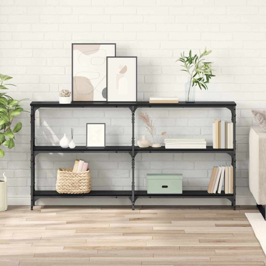 vidaXL Wandtafel Zwart eiken 156 x 28 x 80,5 cm Bewerkt hout afbeelding 1