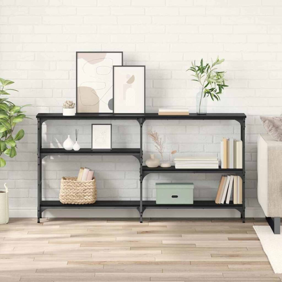 vidaXL Wandtafel met plank Zwart Eiken 150 x 29 x 76,5 cm Bewerkt hout afbeelding 1