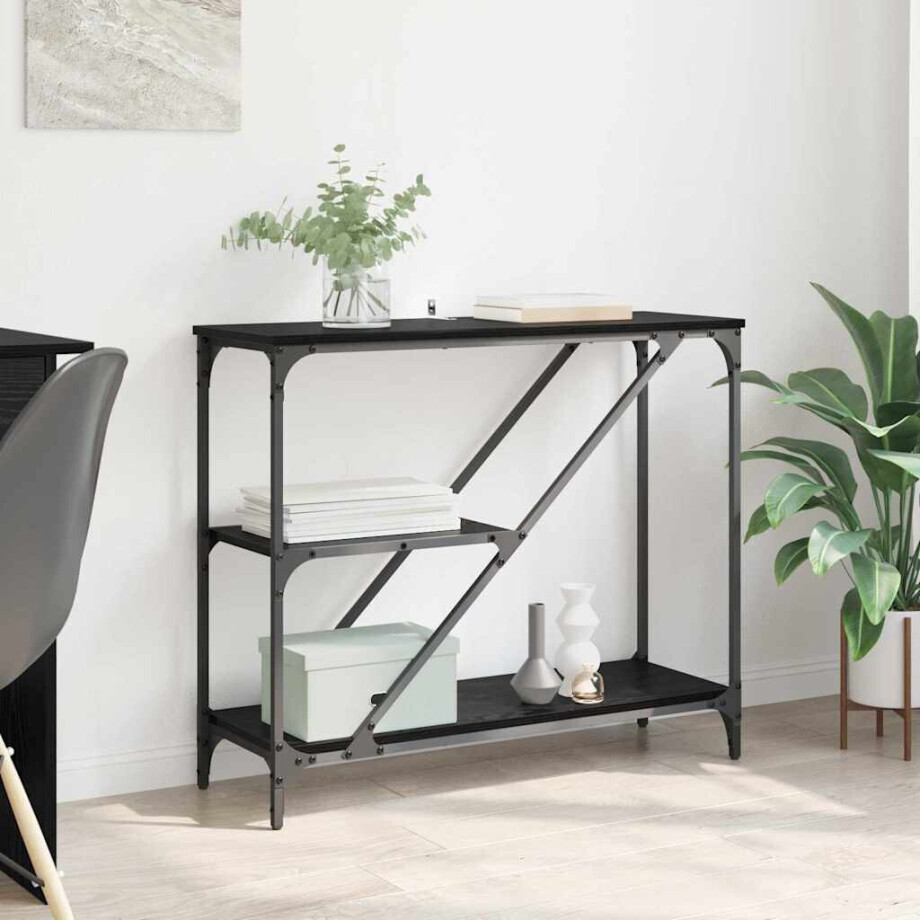 vidaXL Wandtafel Zwart Eiken 88,5 x 30 x 75 cm Bewerkt hout vidaXL Wandtafel Zwart Eiken 88,5 x 30 x 75 cm Bewerkt hout afbeelding 1