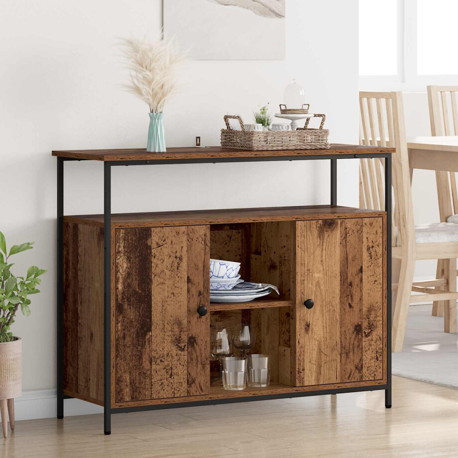 vidaXL Dressoir Oud Hout 100 x 35 x 80 cm Bewerkt hout afbeelding 1