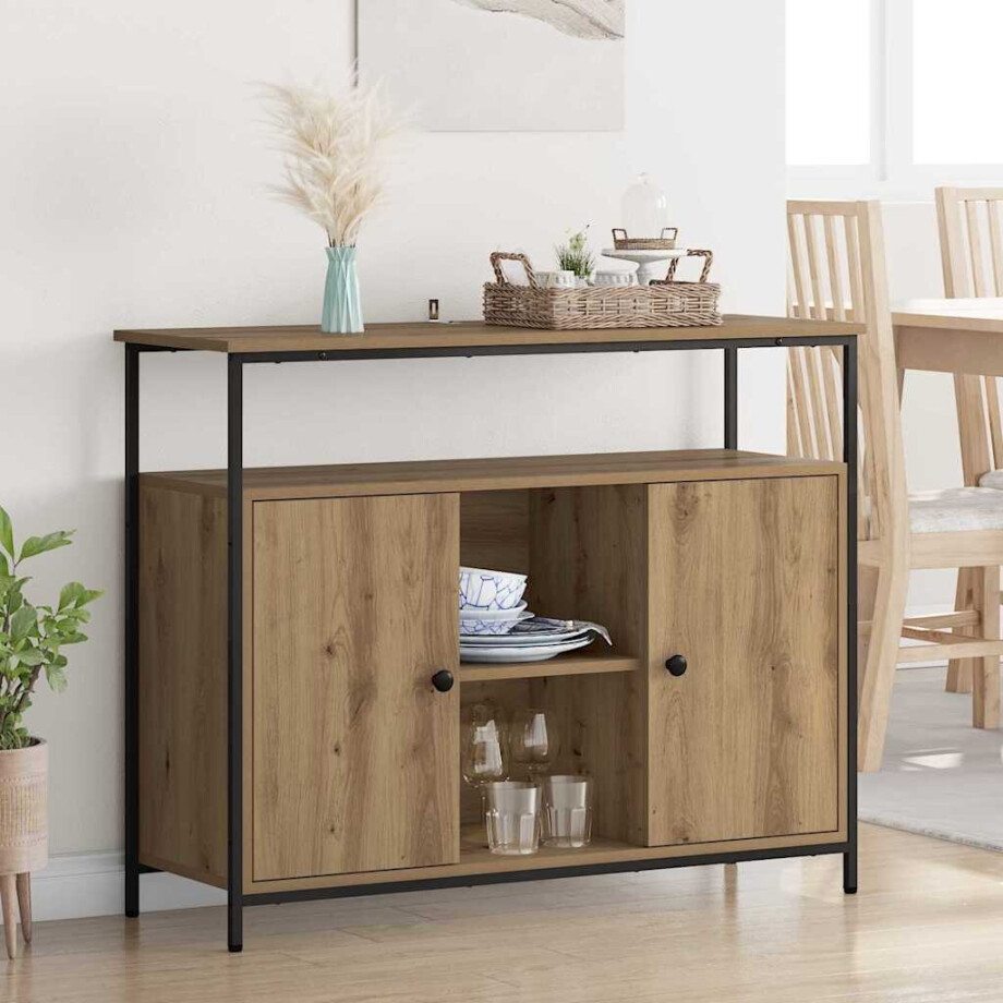 vidaXL Dressoir Artisan Eiken 100 x 35 x 80 cm Bewerkt hout vidaXL Dressoir Artisan Eiken 100 x 35 x 80 cm Bewerkt hout afbeelding 1