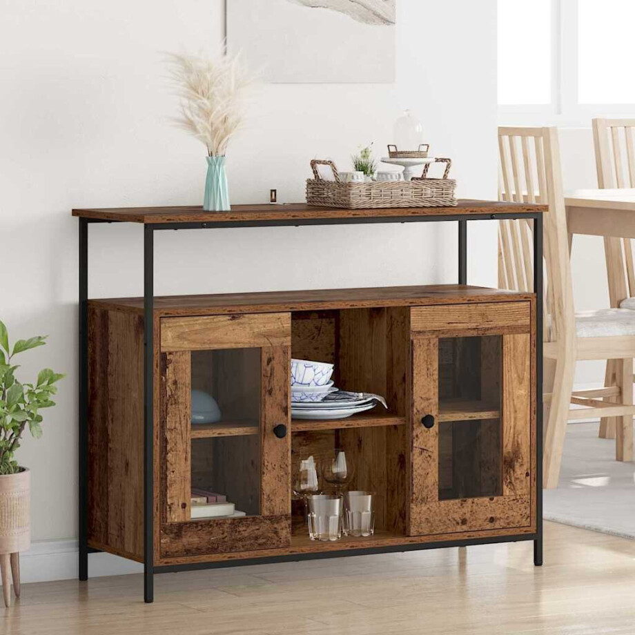 vidaXL Dressoir Oud Hout 100 x 35 x 80 cm Bewerkt hout afbeelding 1