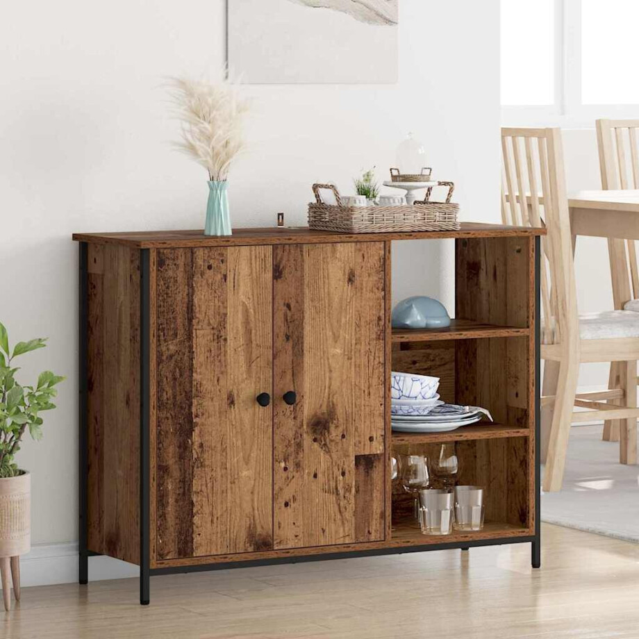 vidaXL Dressoir Oud Hout 100 x 33 x 75 cm Bewerkt hout afbeelding 1