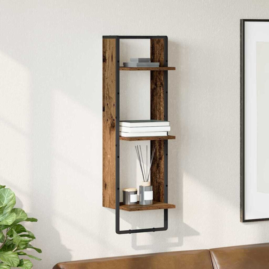 vidaXL Wandplank met plank Oud Hout 30 x 25 x 100 cm Bewerkt hout afbeelding 1