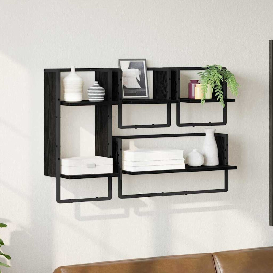 vidaXL Wandplankenset 4 pcs Zwart Eiken 65 x 25 x 30 cm Bewerkt hout vidaXL Wandplankenset 4 pcs Zwart Eiken 65 x 25 x 30 cm Bewerkt hout afbeelding 1